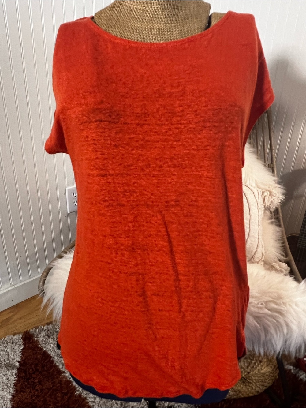 Women’s rust/Orange Short-Sleeve linen Knit Top